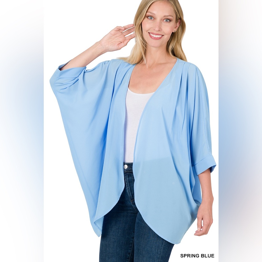 🆕 ZENANA WOVEN CHIFFON CARDIGAN WITH SHOULDER PLEAT